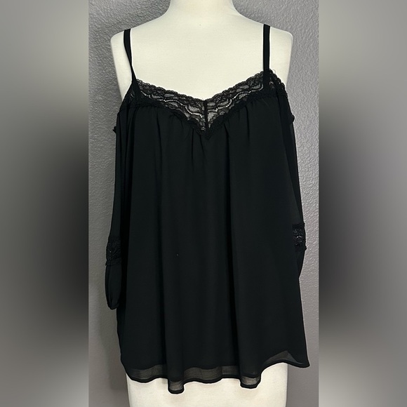 Torrid Elegant Women's Chiffon Black Off-Shoulder 3/4 Sleeve Lace Top Blouse, NW - Picture 5 of 12